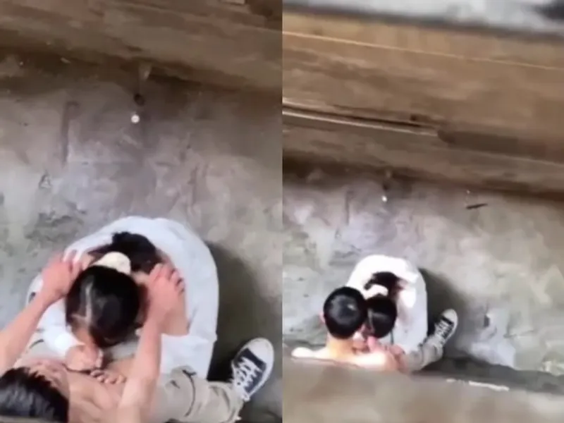 Quay lén nữ sinh mút cặc người yêu ở khe nhà